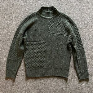 American Eagle Outfitters Mock Neck Green Cable Knit Long Sleeve Sweater Mens S